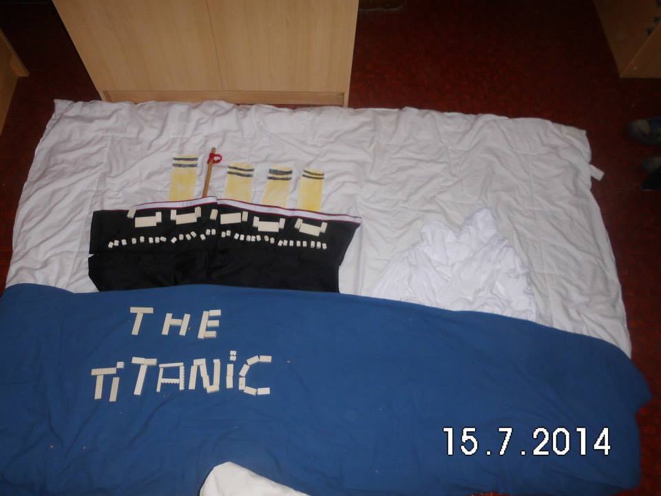 A floor art piece of the Titanic