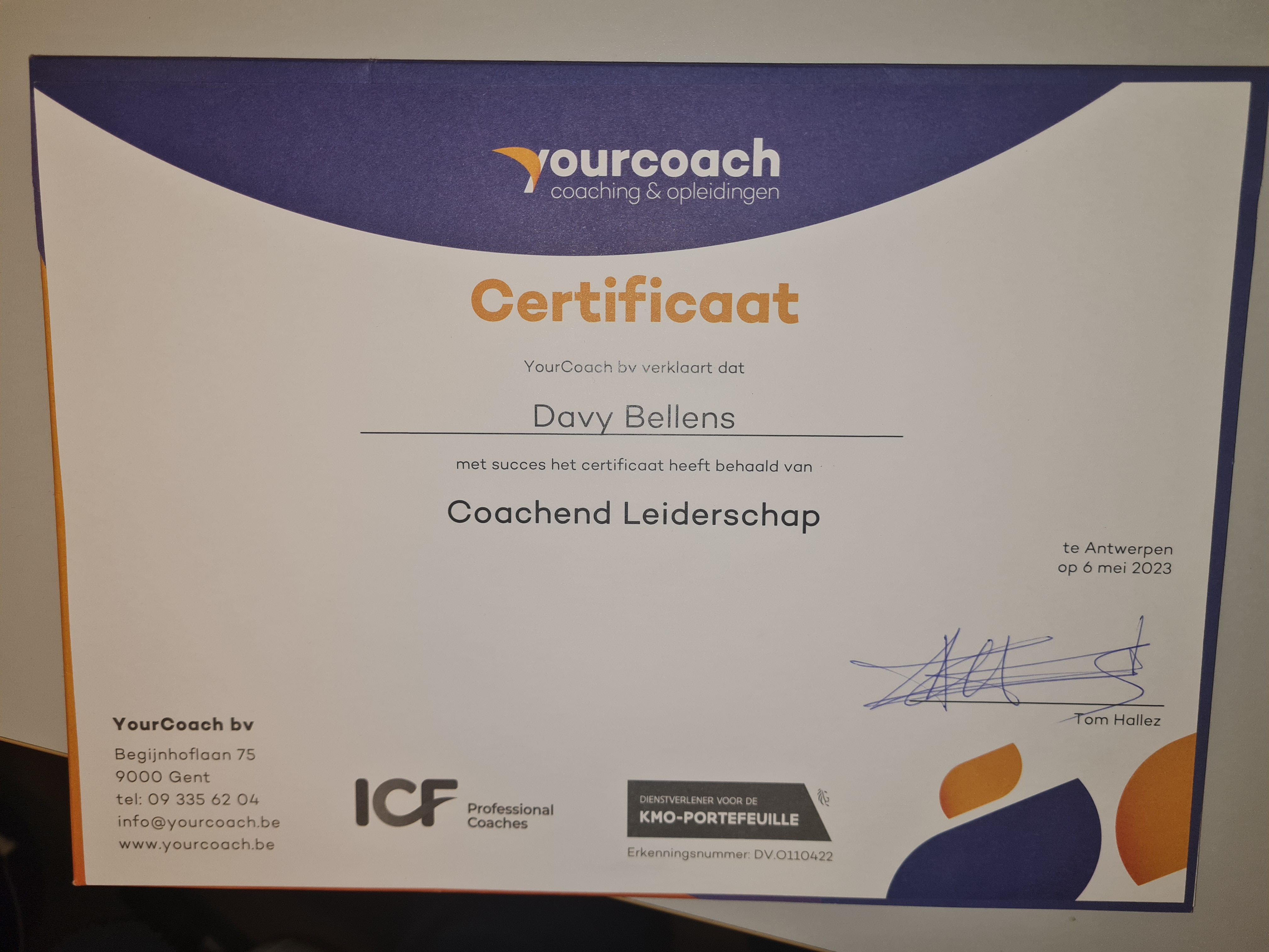 Certificate of YourCoach